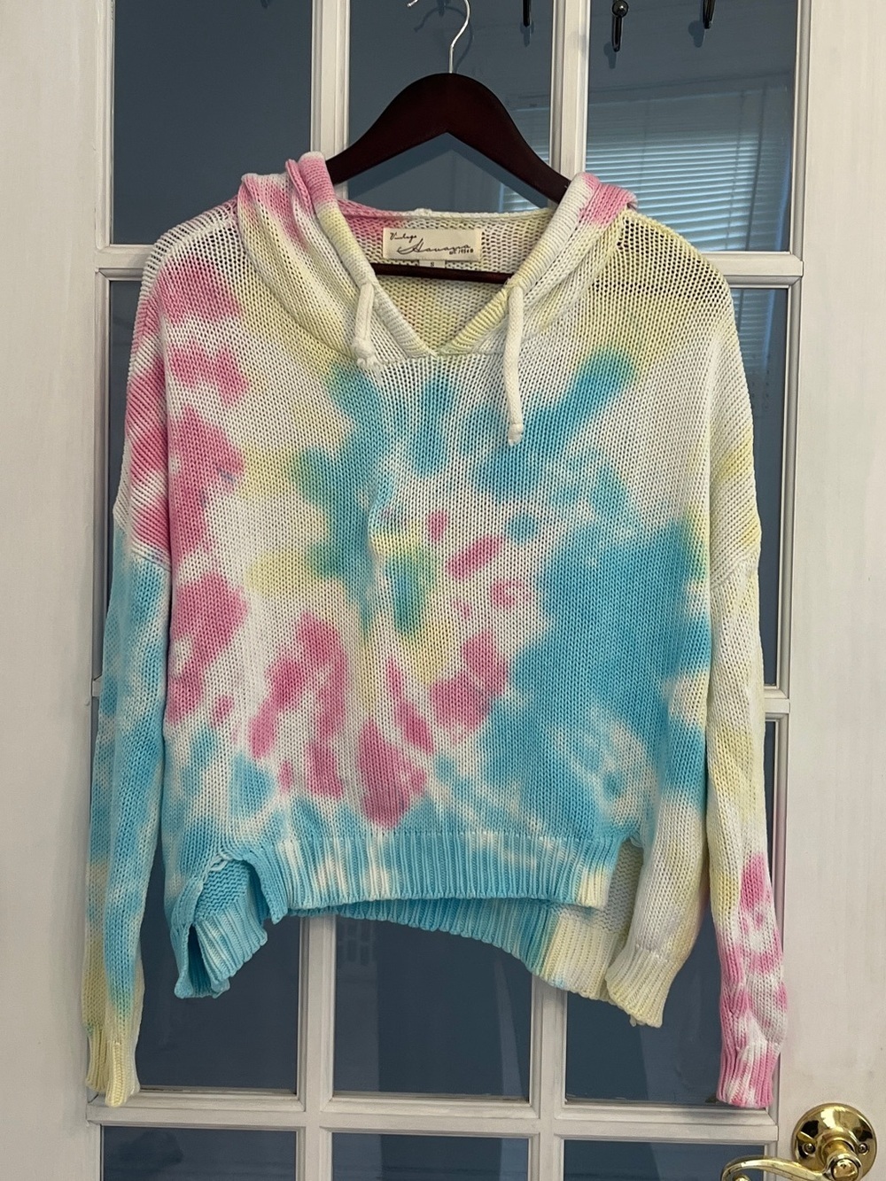 VINTAGE HAVANA Women's Rainbow Tie Dye Knit Pullover Hoodie Size S